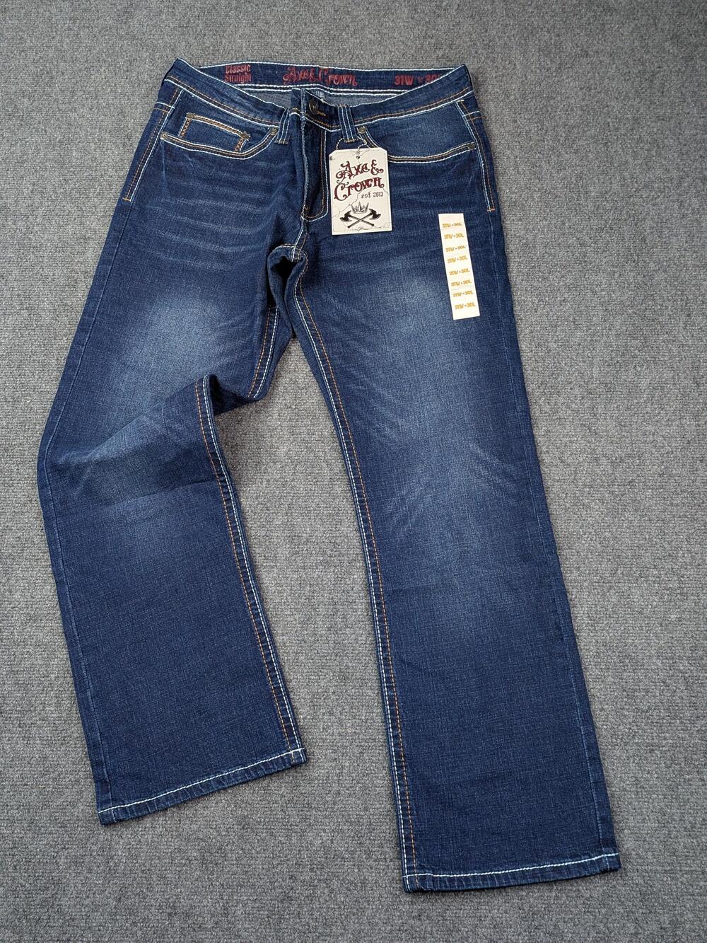 Axe & Crown Jeans Mens 31x30 Classic Straight Whiskered Embroidered Whip Stitch